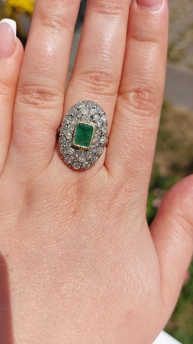 Inel aur 14k vechi smarald diamante