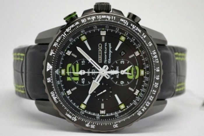 ! Ceas SEIKO Sportura Aviation Cronograf Geam Safir Nou Acte