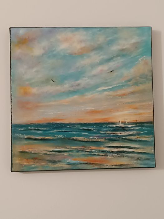 Tablou pictat in ulei, Glowing Sunset, 30/30 cm, original, unicat.
