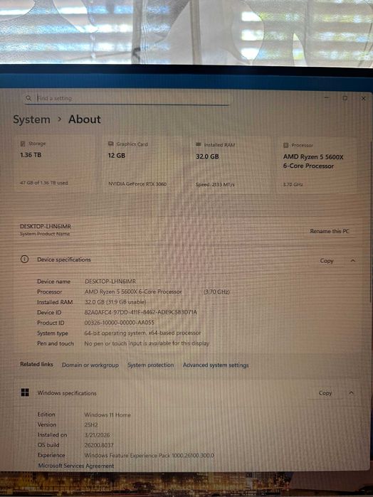 PC Gaming - AMD Ryzen 5 5600x, 32GB RAM DDR4-3200mhz, Gigabyte NVIDIA GeForce RTX 3060 12GB GDDR6