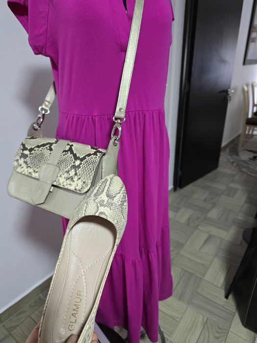 Balerini din piele naturala snake print, piele moale
