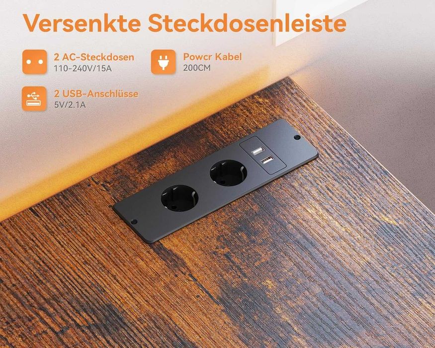 LIVRARE GRATUITA - Birou calculator 130 cm cu sertare, prize si USB – masa PC cu raft, reversibil