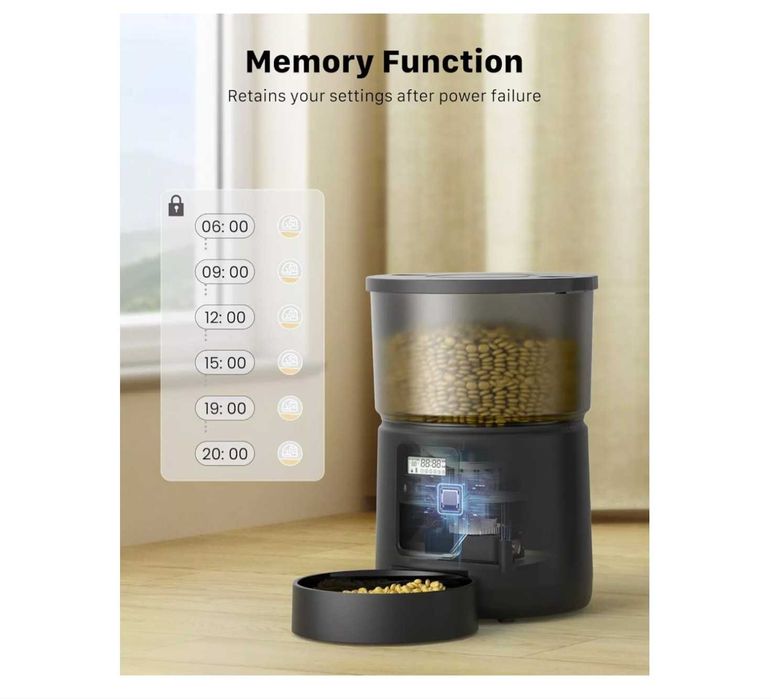 Dozator automat hrana BEMOONY 3L – 1-6 mese/zi – Inregistrare vocala