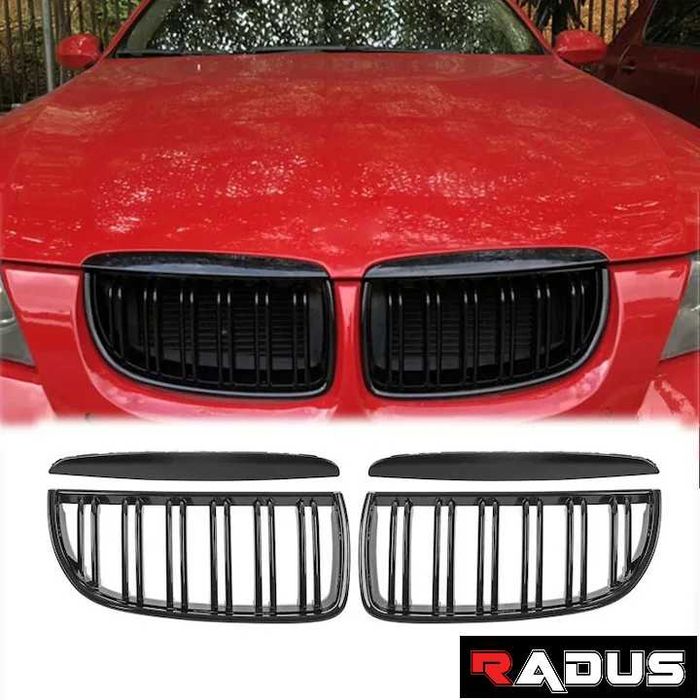 Grile nari duble BMW E90 E91 Non FL negru lucios, piano