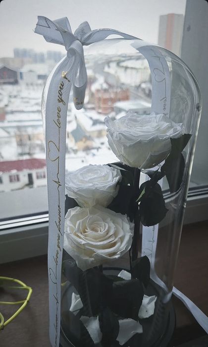 Цветы натуральные под стеклом,живут 5 лет