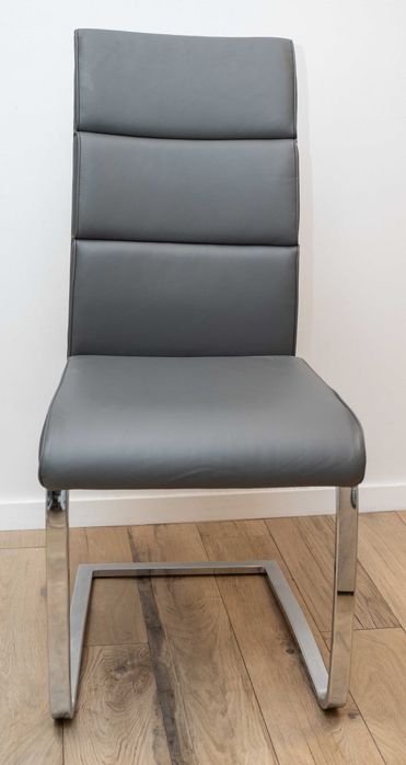 Scaune dining cu picior metalic (chrom) din piele ecologica gri