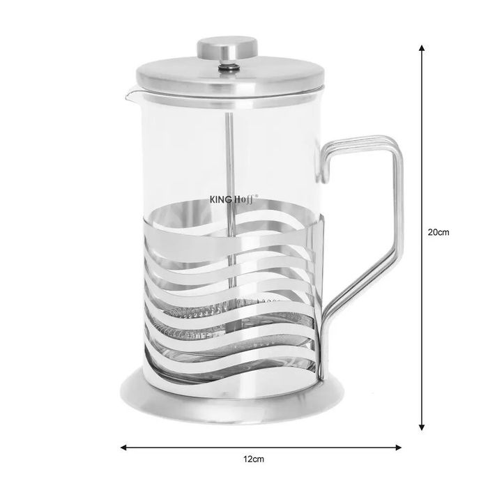 Infuzor ceai, din sticla si inox, ceainic cu presa, 0.8L, Kinghoff
