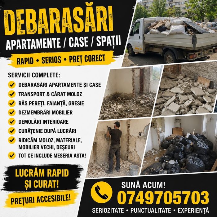 Demolări • Debarasări • Mutări • Cărat Moloz – Rapid și Serios