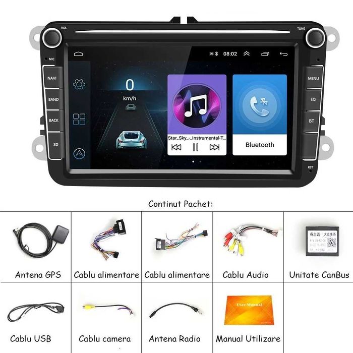Navigatie Dedicata Volkswagen,QuadCore, 8Inch, 4Gb Ram, 64Gb stocare