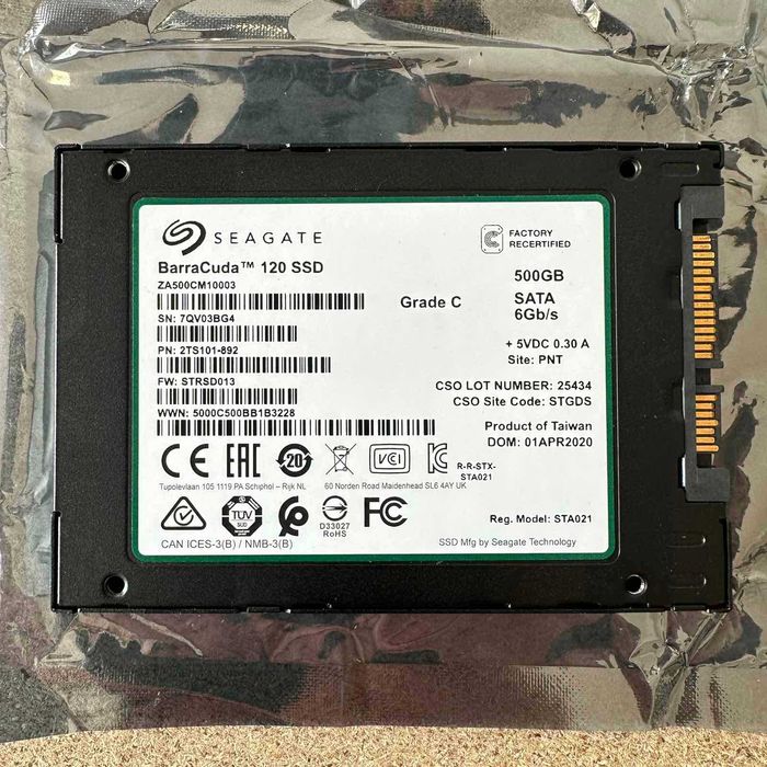 • SSD диск Seagate Barracuda 500GB SATA Recertified