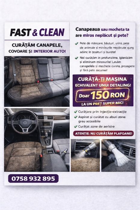 Curatam canapele , si interioare masini