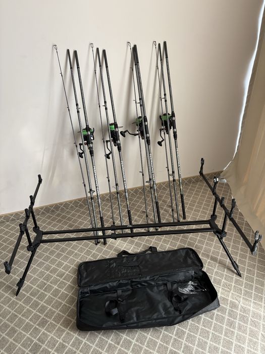 4 Lansete crap 3.90 4lbs 4 mulinete hakuyo 8000 rod pod ca noi!