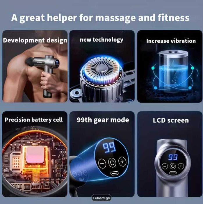 Aparat masaj tip pistol Lenovo, 10 capete, silentios, USB