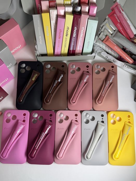 Rhode калъф + Rhode гланц за iPhone | Rhode Lip Case + Lip Gloss оригинални + Peptide Lip Tint Treatment всички модели и цветове налични iPhone 18 Pro