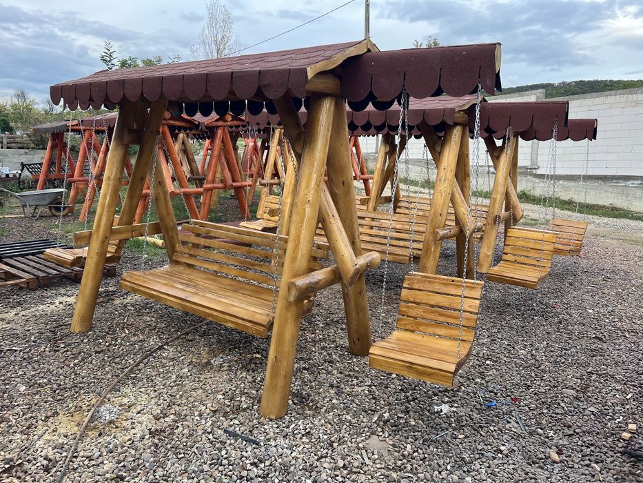 Leagan rustic din lemn masiv rotund