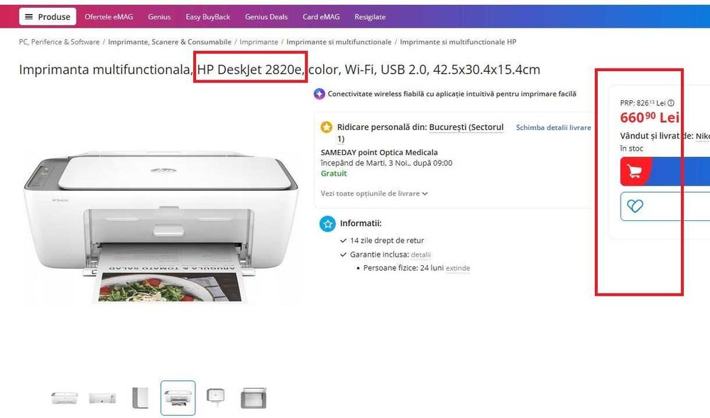 HP DeskJet 2820e All-in-One NOUA la cutie