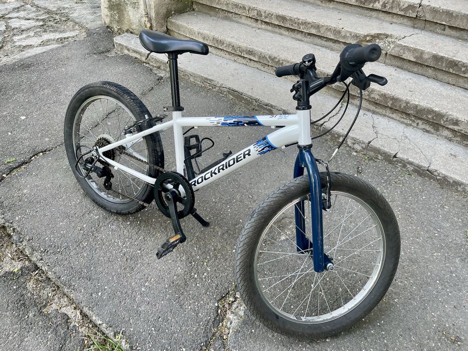 Bicicleta MTB Rockrider ST120 20" Dechalton Alb-Albastru Copii 6-9 ani, Rockrider