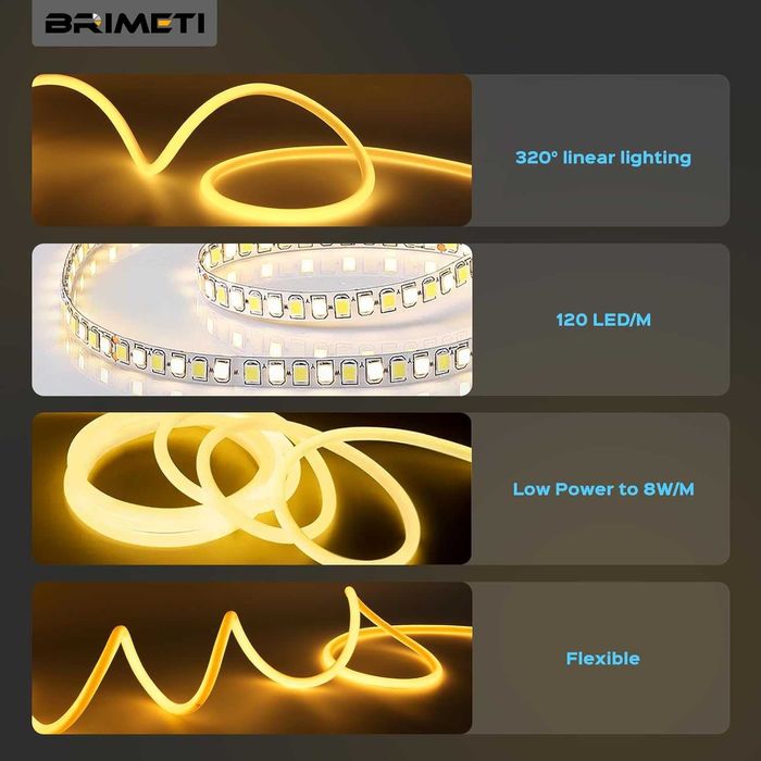 Bandă LED Neon 5 metri, tub LED flexibil de 220 V, rotund, la 360°