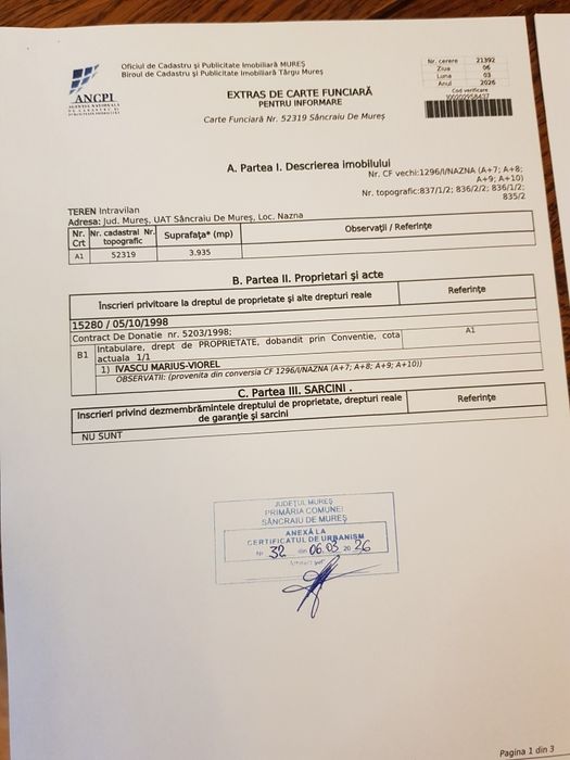 Vând teren intravilan 3935 mp