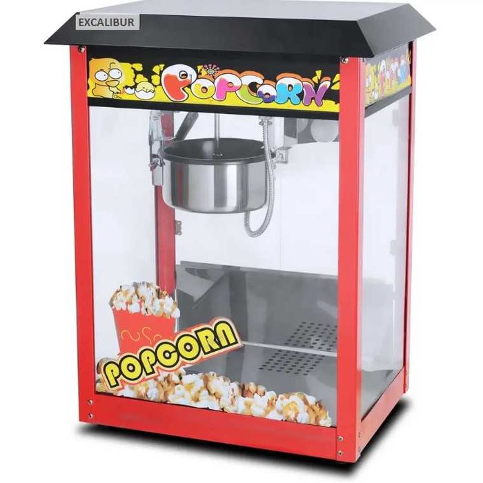 Aparat electric  pentru popcorn, 1.44 kW, roșu-argintiu, capac negru