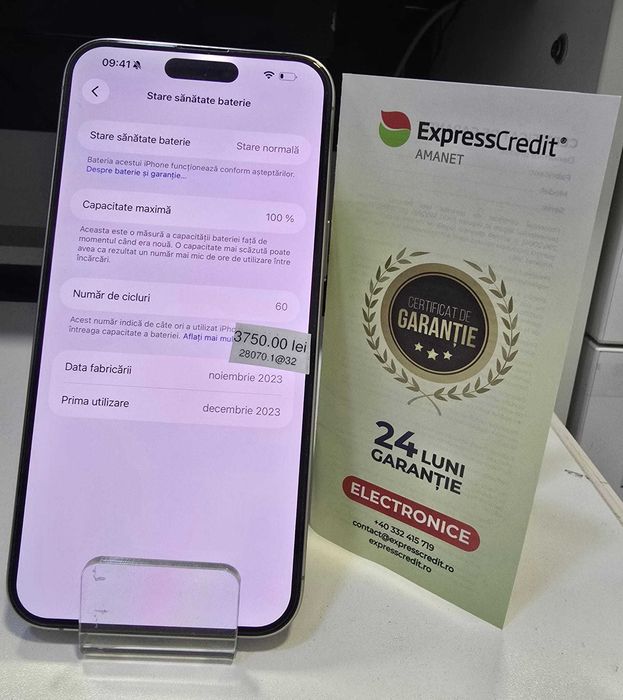 iPhone 15 Pro Max 256Gb 100% bateria (AG32 B28070.1) 2 ANI GARANTIE!