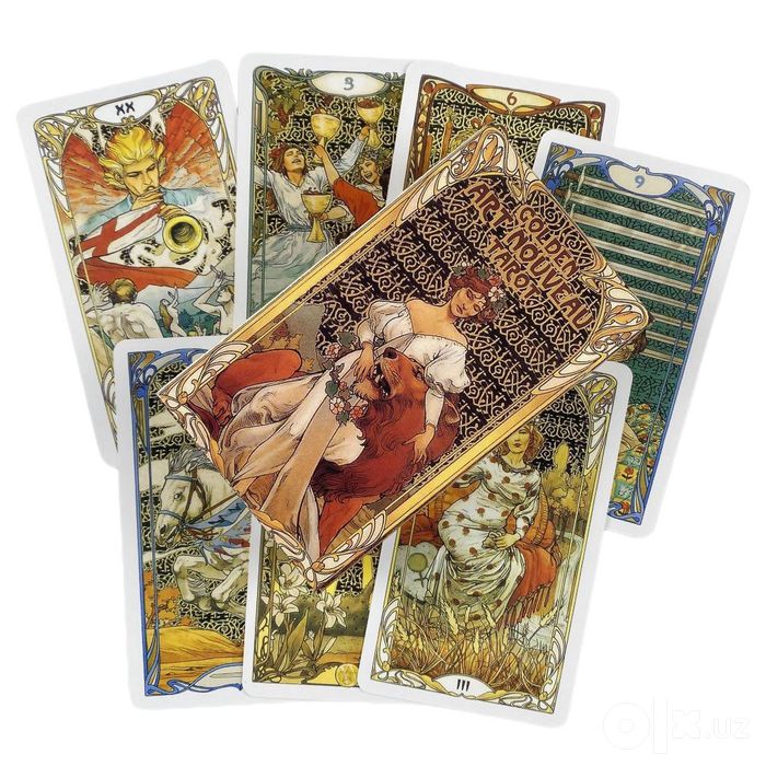 Золотое Таро Арт-Нуво (Golden Art Nouveau Tarot) в жестяном боксе 6*10