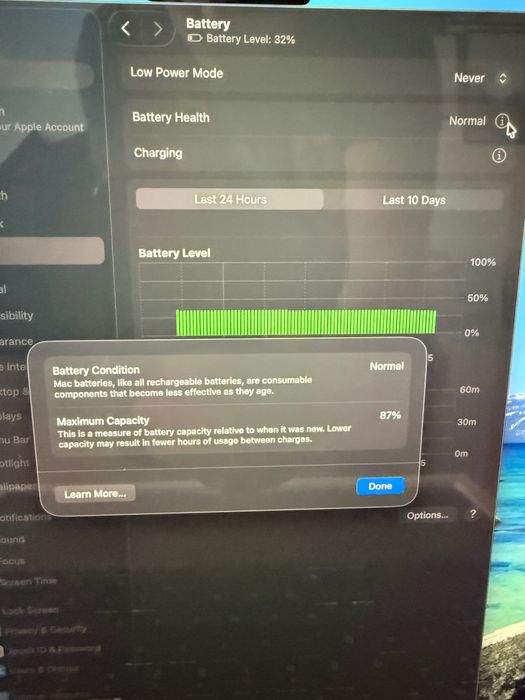 MacBook M1 Pro 16 inch, 16 GB RAM, 512 GB SSD Liquid Retina XDR Display 87% battery maximum capacity