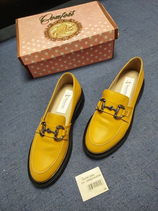Pantofi dama piele Anna Viotti-Italian style-culoare muștar-39-noi, reducere