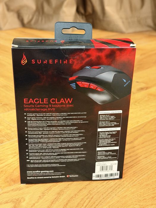 Verbatim Mouse Gaming RGB SUREFIRE EAGLE CLAW, 3200 DPI (Negru/Rosu)