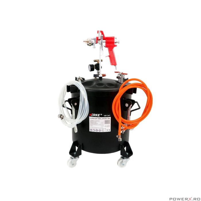 Pistol de vopsit pneumatic cu vas sub presiune separat de 10 litri,