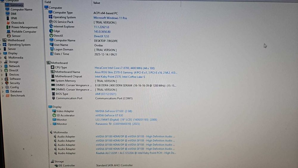 Intel I7 8700,Asus Rog Strix Z370-E Gaming,NVME 256Gb+2Tb hdd,RAM 16GB