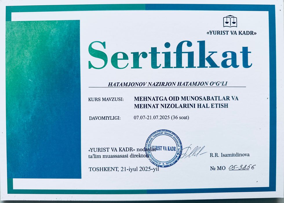 Yurist va advokat xizmati Mediator