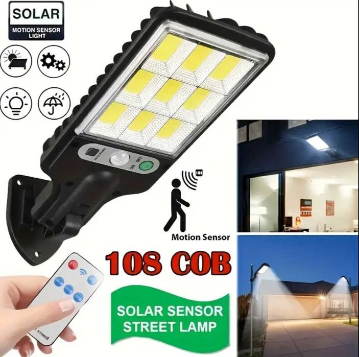 Set 2x lampa solara 108LED senzor de miscare, telecomanda