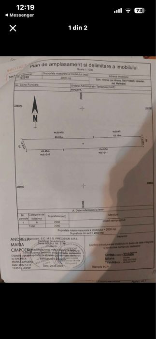 Teren intravilan 2000 m2 in comunca Hinova
