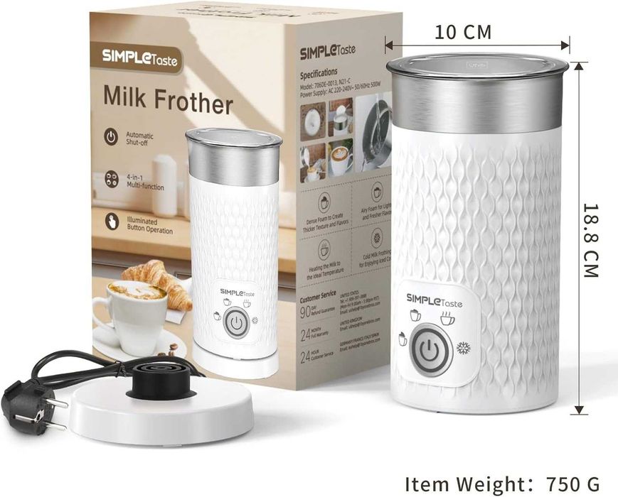 Пенообразувател за мляко SimpleTaste 4в1 (Бял)