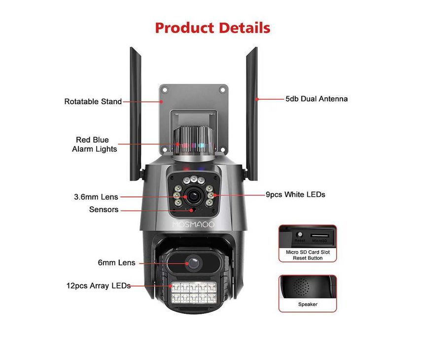 Двойна WIFI камера 8MP, външна/вътрешна 5X увеличение + 32GB карта