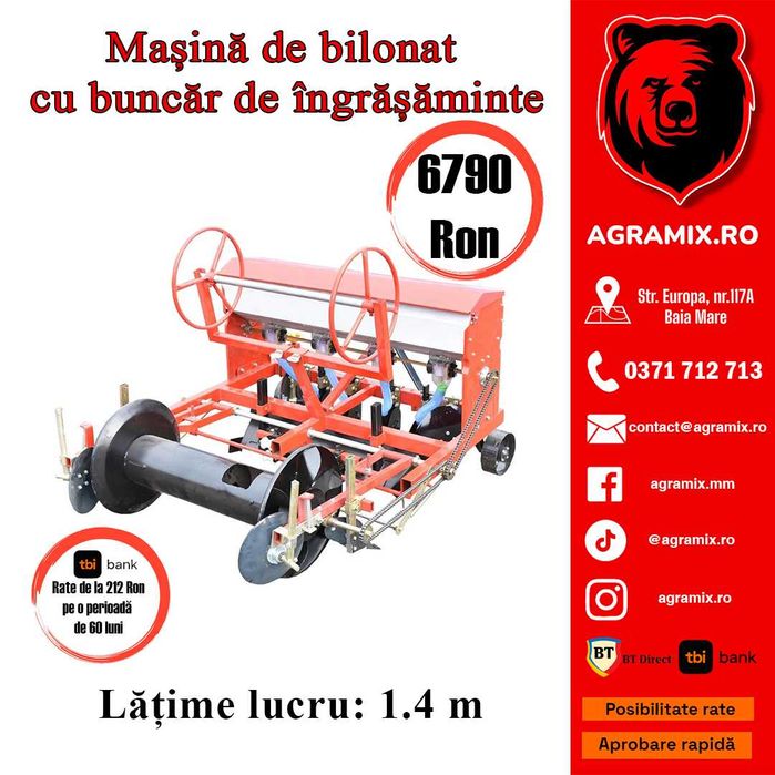 Masina de bilonat latime 1 m cu buncar de ingrasaminte Konig nou