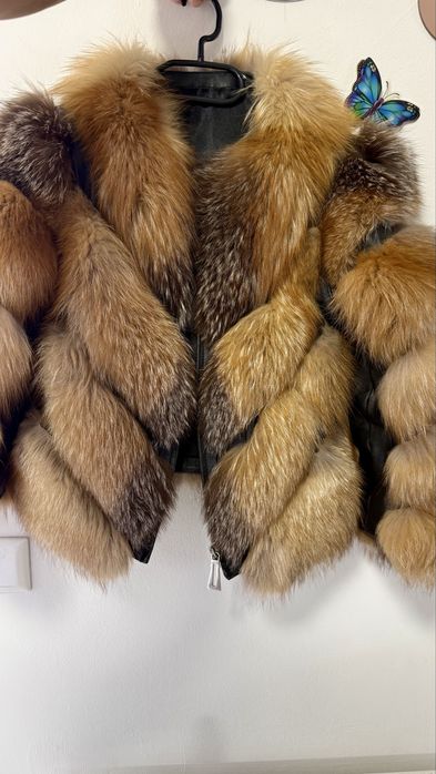 Haina de blana full de Vulpe Canadiana, cu fermoar, model Transformers 2 in 1, "V"