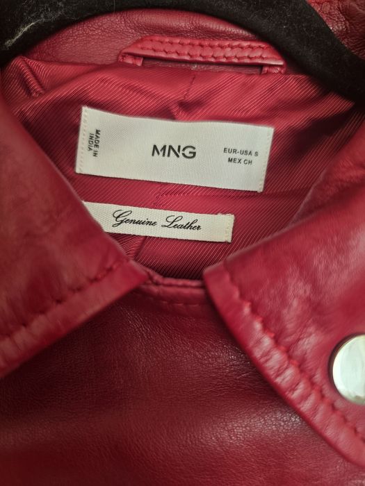 Geaca piele naturala grena, marime S, Mango