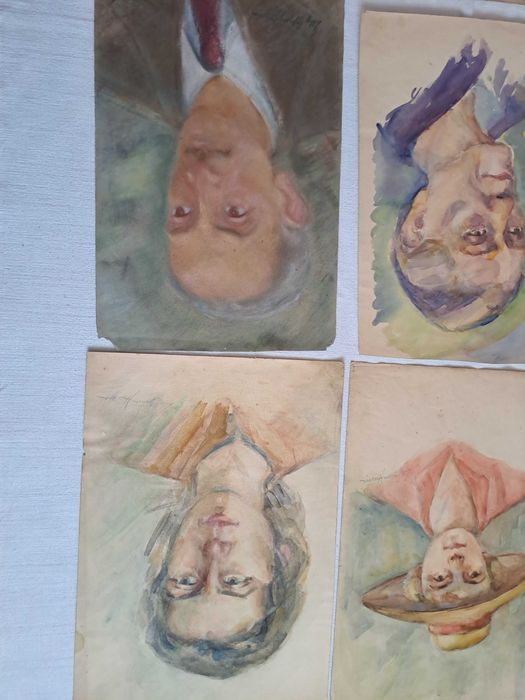 tablou vechi desen in acuarela 49/34 cm semnat