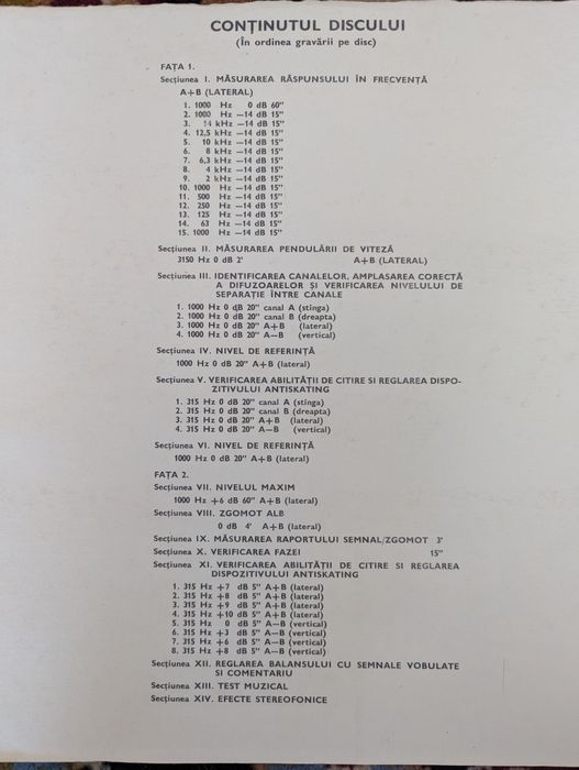 VG+ ELECTRECORD DISC TEST STEREO reglare verificare pick-up platane