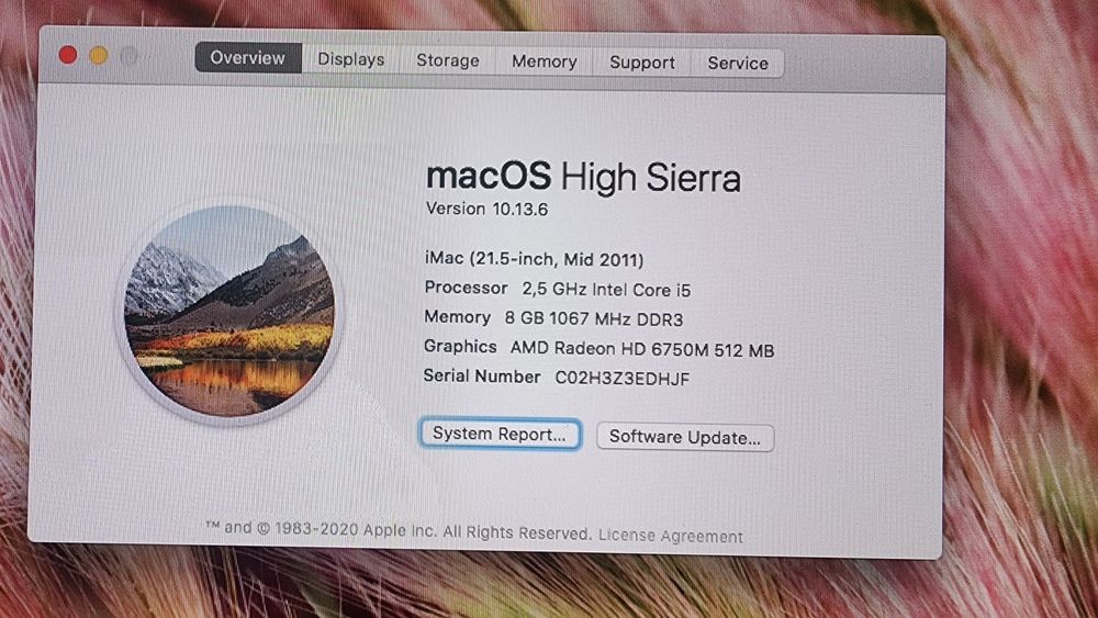 Apple iMac 21.5" Mid 2011, Intel Core i5, 8GB Ram, 256 GB SSD