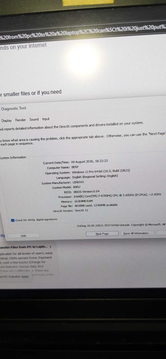 Laptop lenovo 16gb ram 4GB video
