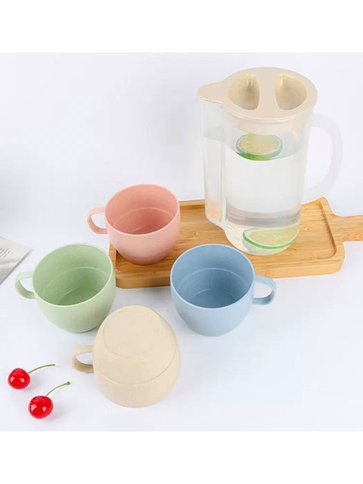 Набор кружек и графин из пшеничной соломы, 4 кружки, эко