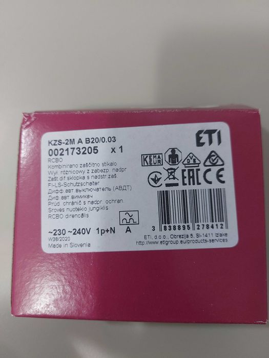 Siguranta automata diferentiala RCBO B-20A/30mA 1P+N, ETI KZS-2M