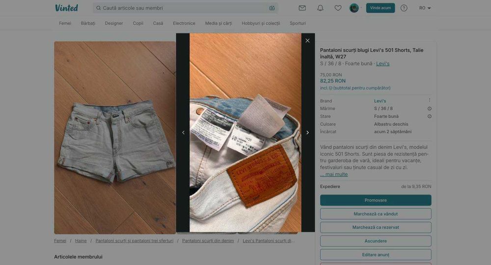 Pantaloni scurți blugi Levi's 501 Shorts, Talie înaltă, W27