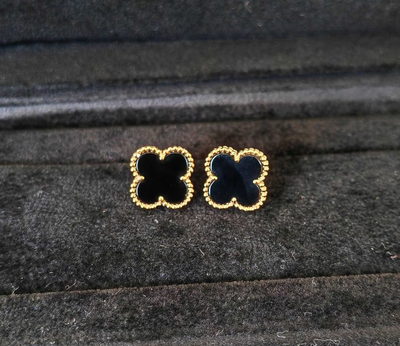 Сребърни обеци със зелен малахит Van Cleef & Arpels Vintage Alhambra