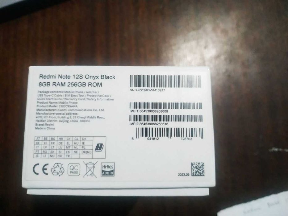 Redmi note 12S onyx Black 8GB RAM 256 GB ROM
