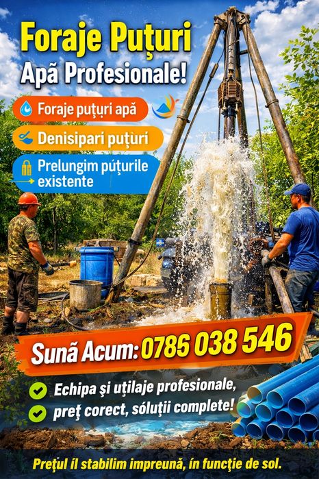 Foraje puturi  Denisipare  Prețul îl stabilim împreună pentru Puțul tau (ne deplasăm in toata Țara)