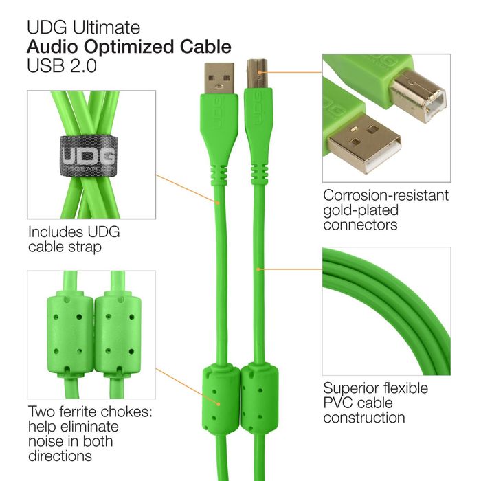 UDG Ultimate Audio Cable USB 2.0 A-B Green Angled 3m